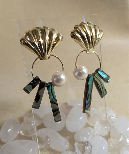 Abalone Clam Shell Fan, With Pearl