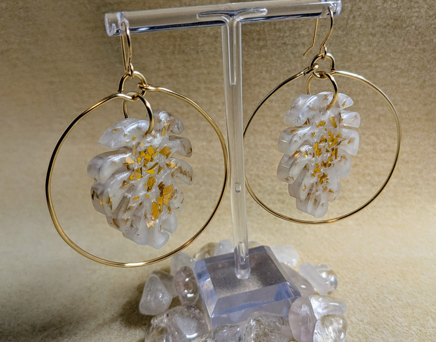Gold-Flake Monstera Resin Hoops
