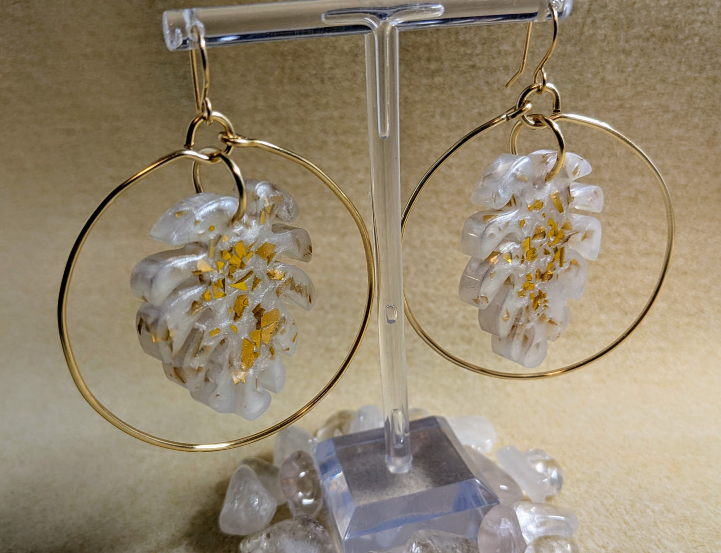 Gold-Flake Monstera Resin Hoops