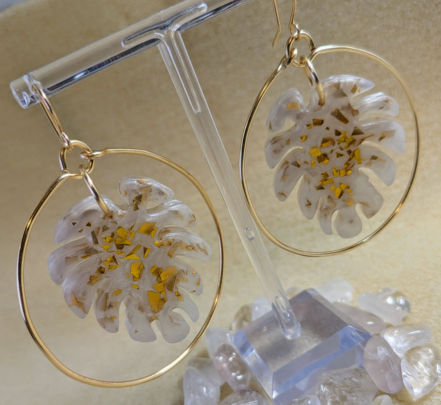 Gold-Flake Monstera Resin Hoops