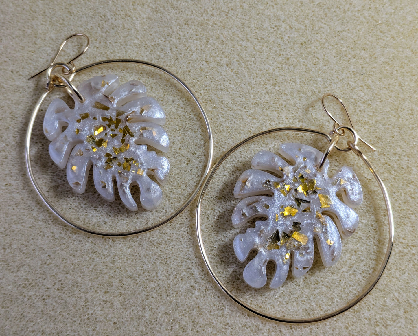 Gold-Flake Monstera Resin Hoops