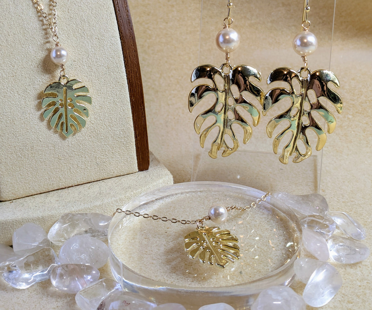 Golden Monstera & White Pearl, Set